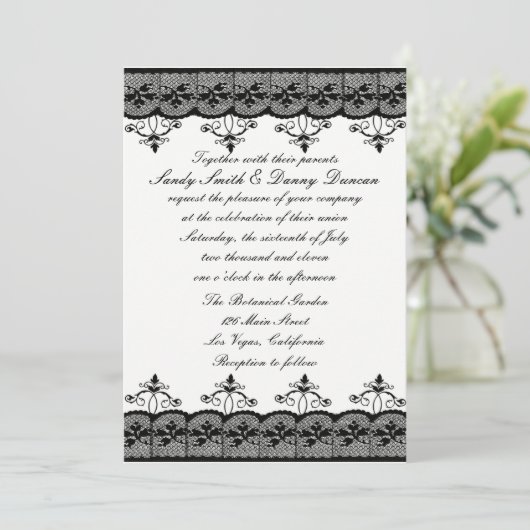 Uitnodiging voor Black Lace Wedding (Staand voorkant)