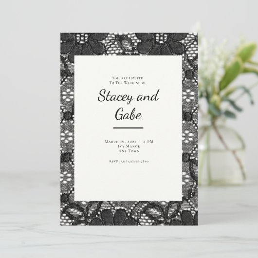 Uitnodiging voor Black Lace Wedding (Staand voorkant)