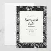 Uitnodiging voor Black Lace Wedding (Voorkant / Achterkant)