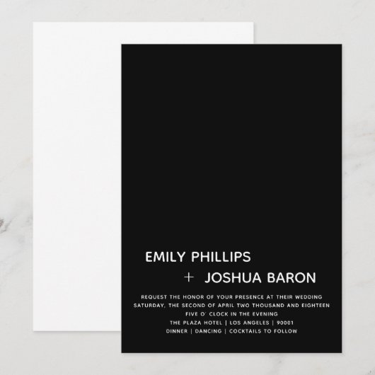 Uitnodiging voor Black Low Bar Wedding (Voorkant / Achterkant)