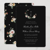 Uitnodiging voor Black Monogram Wedding (Voorkant / Achterkant)