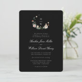 Uitnodiging voor Black Monogram Wedding (Staand voorkant)