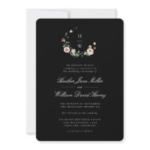 Uitnodiging voor Black Monogram Wedding