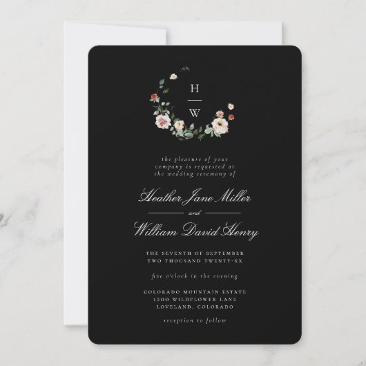 Uitnodiging voor Black Monogram Wedding (Voorkant)