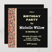 Uitnodiging voor Black Mosaic Birthday Party (Voorkant / Achterkant)