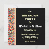 Uitnodiging voor Black Mosaic Birthday Party (Voorkant)