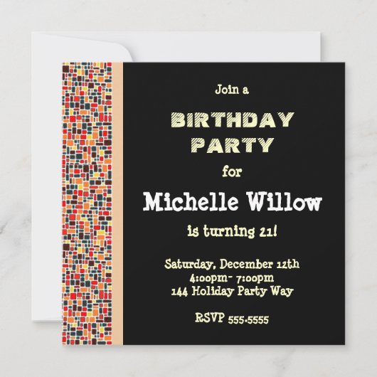 Uitnodiging voor Black Mosaic Birthday Party (Voorkant)