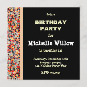 Uitnodiging voor Black Mosaic Birthday Party