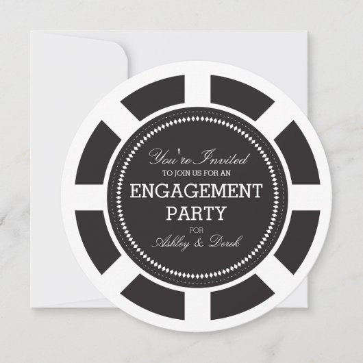Uitnodiging voor Black Poker Chip Engagement Party (Voorkant)