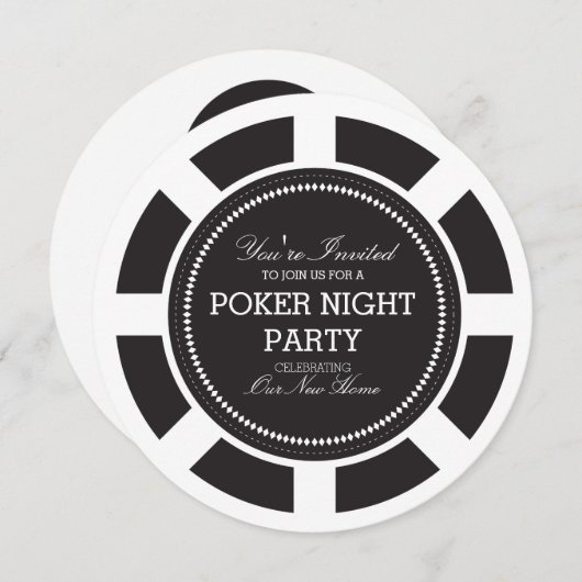 Uitnodiging voor Black Poker Chip Game Night Party (Voorkant / Achterkant)