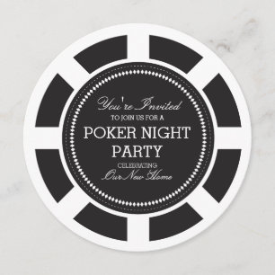 Uitnodiging voor Black Poker Chip Game Night Party