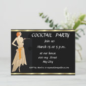 Uitnodiging voor Black Retro Cocktail Party (Staand voorkant)