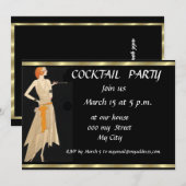 Uitnodiging voor Black Retro Cocktail Party (Voorkant / Achterkant)