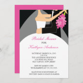 Uitnodiging voor Black & Roze Bridal Shower (Voorkant / Achterkant)