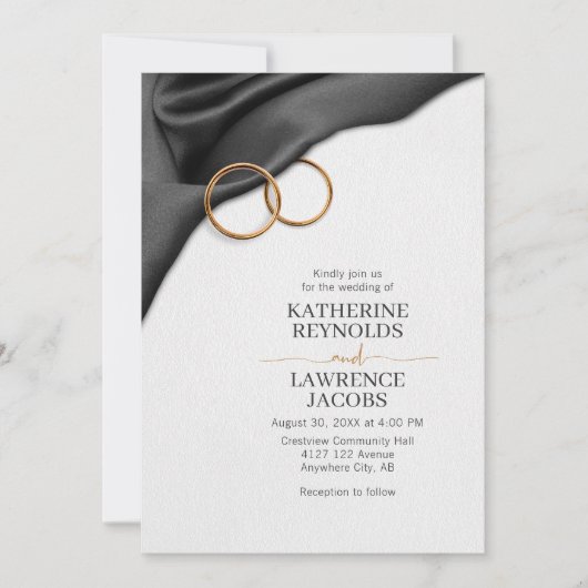 Uitnodiging voor Black Satin Wedding (Voorkant)