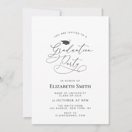 uitnodiging voor Black Script-afstudeerfeest (Voorkant)