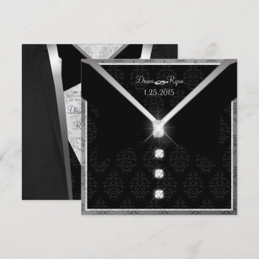 Uitnodiging voor Black Stropdas Diamond (Voorkant / Achterkant)