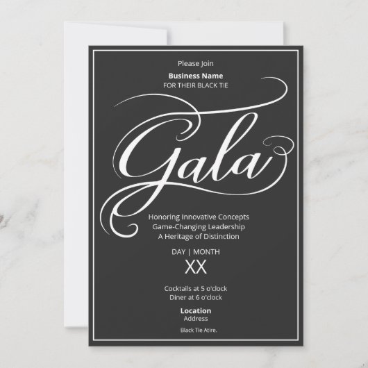 Uitnodiging voor Black Tie Bedrijfs Gala (Voorkant)