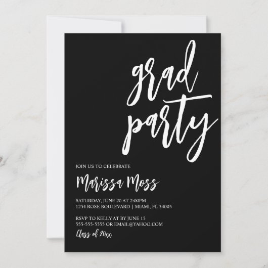 Uitnodiging voor Black & while Afstudeerder Party (Voorkant)