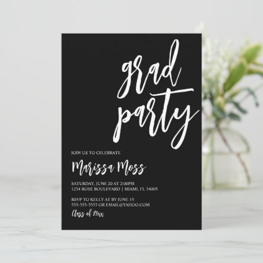 Uitnodiging voor Black & while Afstudeerder Party (Staand voorkant)