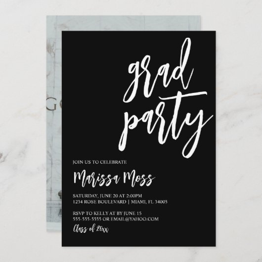 Uitnodiging voor Black & while Afstudeerder Party (Voorkant / Achterkant)