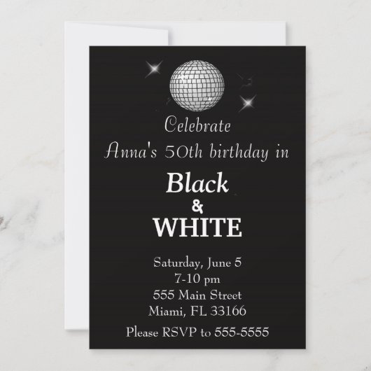 Uitnodiging voor Black & White Birthday Party (Voorkant)