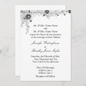 Uitnodiging voor Black White Floral Wedding (Voorkant / Achterkant)