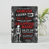 Uitnodiging voor Black White Halloween Skeleton Pa (Staand voorkant)