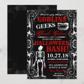 Uitnodiging voor Black White Halloween Skeleton Pa (Voorkant / Achterkant)