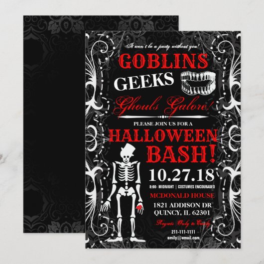Uitnodiging voor Black White Halloween Skeleton Pa (Voorkant / Achterkant)