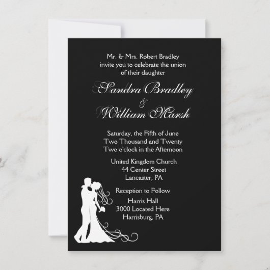 Uitnodiging voor Black White Wedding (Voorkant)