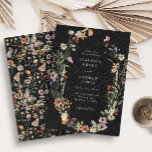 Uitnodiging voor Black Wildflower Wedding<br><div class="desc">Black Wildflower Wedding Invitation. Deze stijlvolle en elegante huwelijksuitnodiging is voorzien van prachtige,  met de hand geschilde waterverf wildbloemen die een mooie kreet vormen met een prachtig patroon op de achterkant. Zoek overeenkomende objecten in het Collectie van de Black Boho Wildflower Wedding.</div>