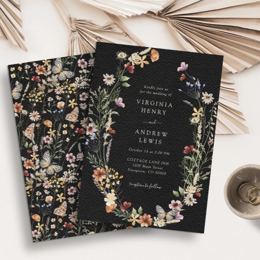 Uitnodiging voor Black Wildflower Wedding