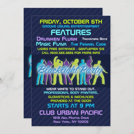 Uitnodiging voor Blacklight-partij (Voorkant / Achterkant)