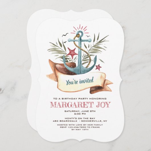 Uitnodiging voor blauw anker (Voorkant / Achterkant)