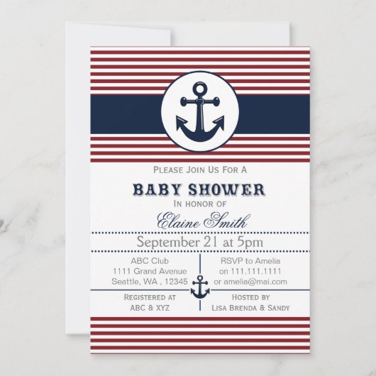 uitnodiging voor blauw anker nautisch baby shower (Voorkant)