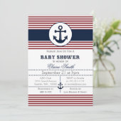 uitnodiging voor blauw anker nautisch baby shower (Staand voorkant)