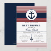 uitnodiging voor blauw anker nautisch baby shower (Voorkant / Achterkant)