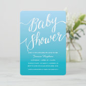 Uitnodiging voor blauw Baby shower | Handgeschreve (Staand voorkant)