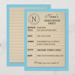 Uitnodiging voor blauw boek met bibliotheek Kaart