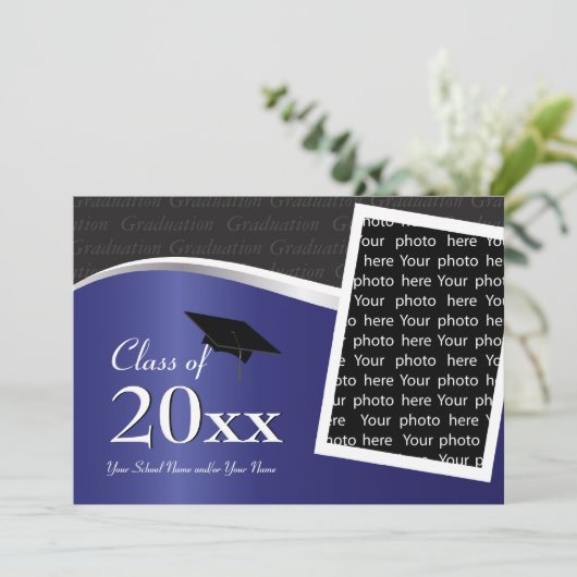 uitnodiging voor blauw en zwart Afstuderen (Staand voorkant)
