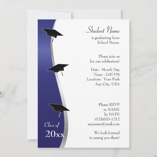 uitnodiging voor blauw en zwart Afstuderen (Achterkant)