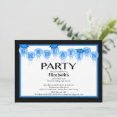 Uitnodiging voor blauw Pet voor de Ballons Graduy (Staand voorkant)