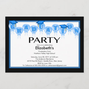 Uitnodiging voor blauw Pet voor de Ballons Graduy 