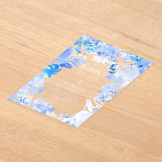 Uitnodiging voor blauwe aquarel bloem bruiloft (Laagn)