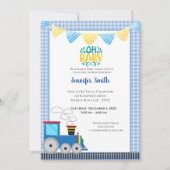 Uitnodiging voor blauwe babyfeestje voor jongetje  (Voorkant)