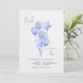 Uitnodiging voor blauwe ballonnen (Staand voorkant)