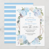 Uitnodiging voor blauwe bloemendoop (Voorkant / Achterkant)