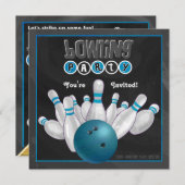 Uitnodiging voor blauwe Bowling Party (Voorkant / Achterkant)