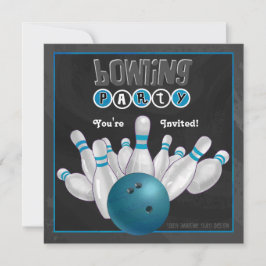 Uitnodiging voor blauwe Bowling Party